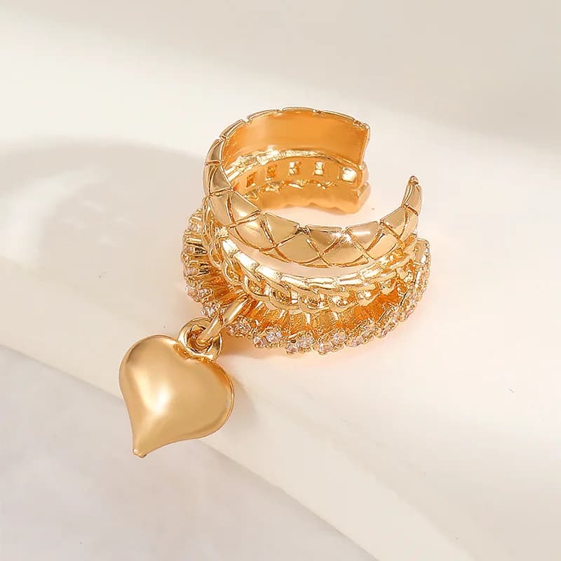 1pcs Vintage Romantic Heart Pendant Clip Earrings for Women No Piercing Multi-Layer Chain Ear Cuff Water Drop Teardrop Jewelry - 2