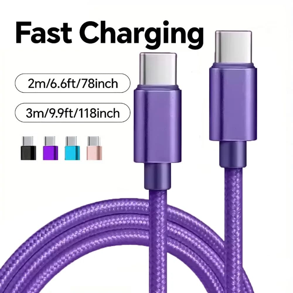 66W 5A USB C To Type C Fast Charging Data Cable USB Type C to Type-C Nylon Braided Quick Charge Charger Adapter Cable 1m/2m/3m