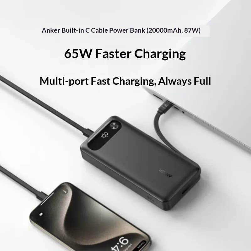 NEW ANKER A1383 65W 20000MAH Power Bank With Data cable High-Power Multi-Port Fast Charging Lightweight  Cell Phone Power Bank - 2