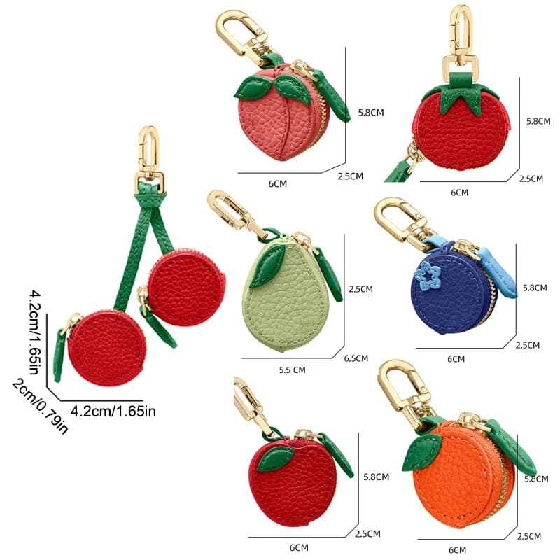 Cherry Blueberry Design Fruit Charm Coin Purse Microfiber Leather Cute Key Chain Mini Pouch Wallet Gift For Airtag Girl Women - 6