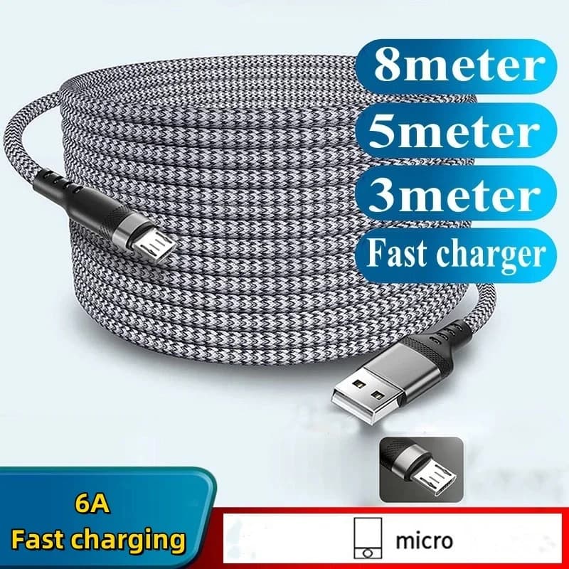 ممدد كابل شحن سريع USB A طويل شاحن 3M/5M/8M كابل مايكرو USB لهواتف شاومي سامسونج هواوي كابل بيانات - 2