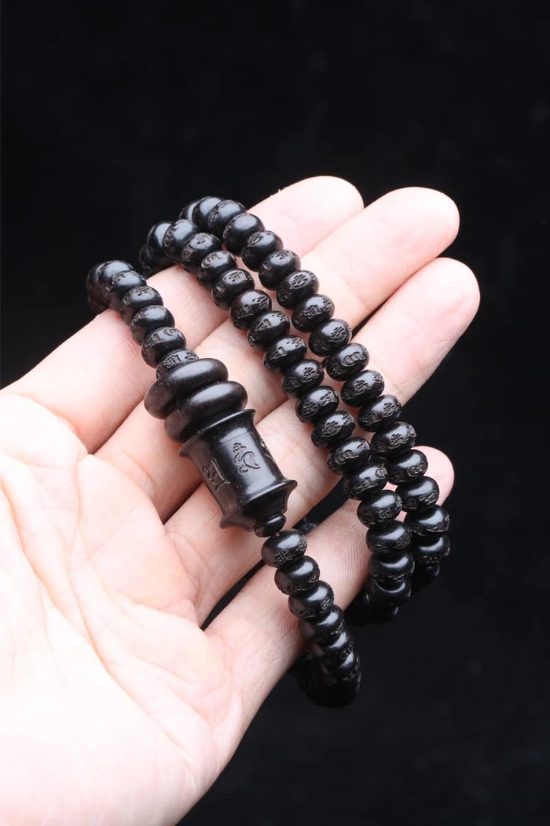 الطبيعية الأبنوس البوذية التبتية Sutra الجولة ستة أحرف الحقيقة الكلمات 6 مللي متر x 8 مللي متر 108 الخرز مالا قلادة التأمل الوردية - 6