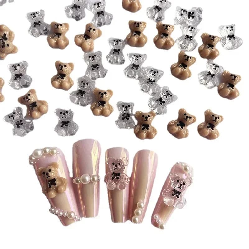 Nail Art Cute Bear Jewelry Metal Frosted Three-Dimensional Candy 3D Cartoon Crown Bear White Cute Nail Charms 네일파츠 - 6