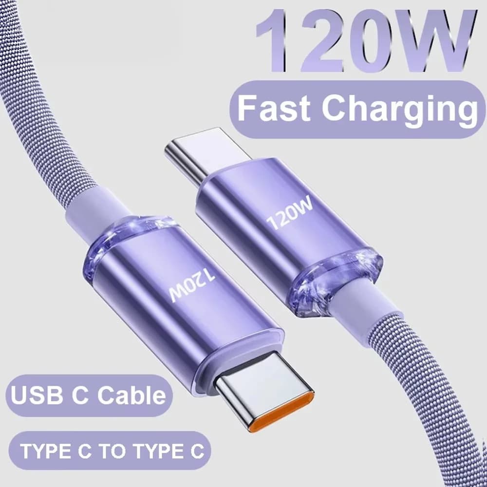 120W Cable Super Fast Charging USBA To Type C To USBC Cable PD USB C Quick Charge Data Cord For iPhone Xiaomi OPPO Samsung