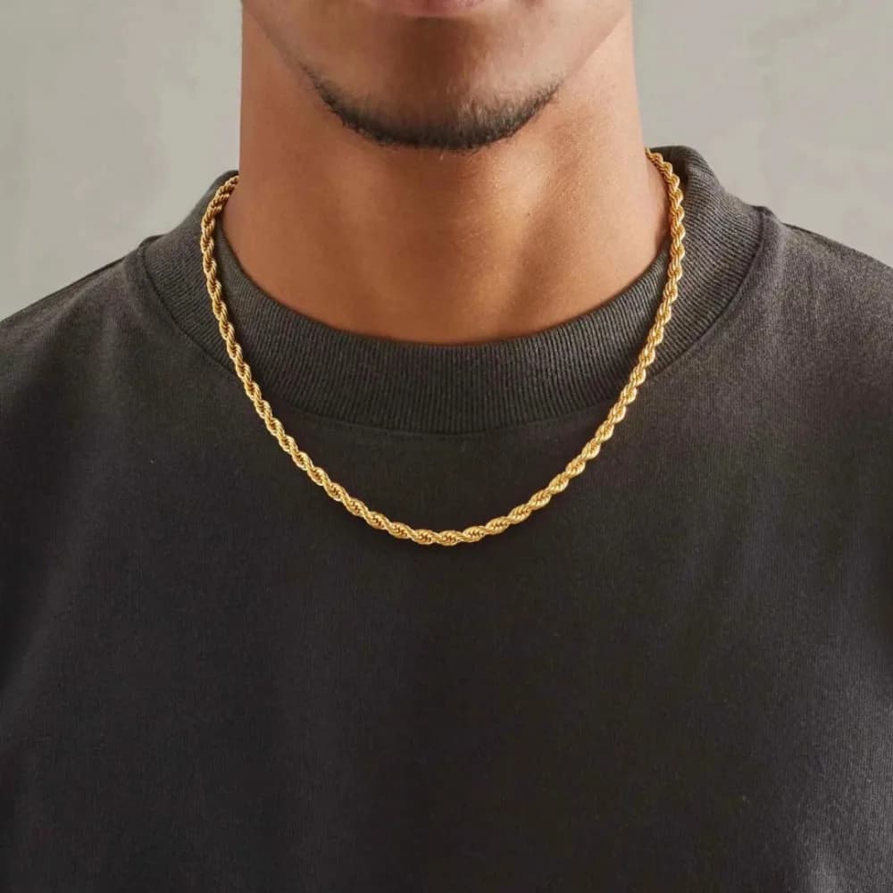 Wholesale Noble 45-60cm 18K Gold 4mm Rope Chain Necklace for Women Man Fashion Wedding Charm Gift Jewelry 18-24Inch - 2