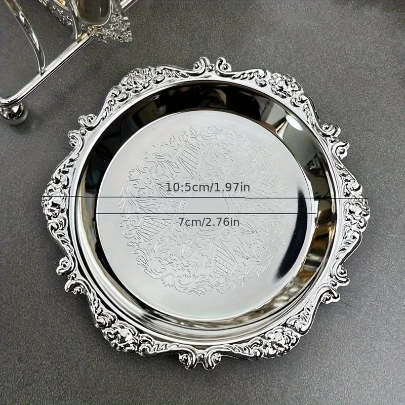 1pc retro light luxury style metal jewelry tray with carved design, suitable for jewelry storage and organization - 2