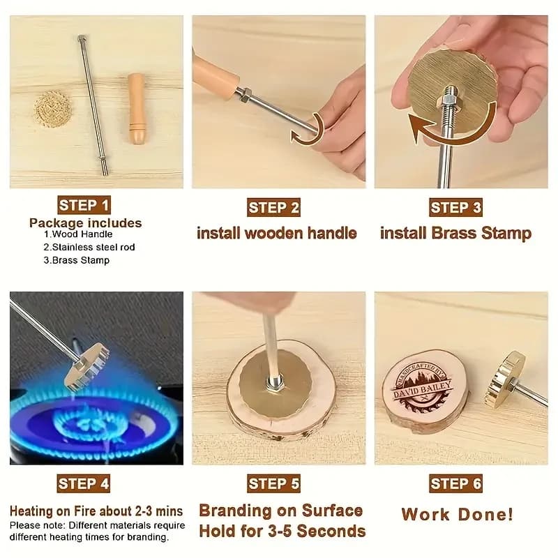 Custom Branding Iron Personalized LOGO Stamp for Woodworking Steak BBQ Leather Craft Brass Heating Tool DIY Steak Burger Wood - 2