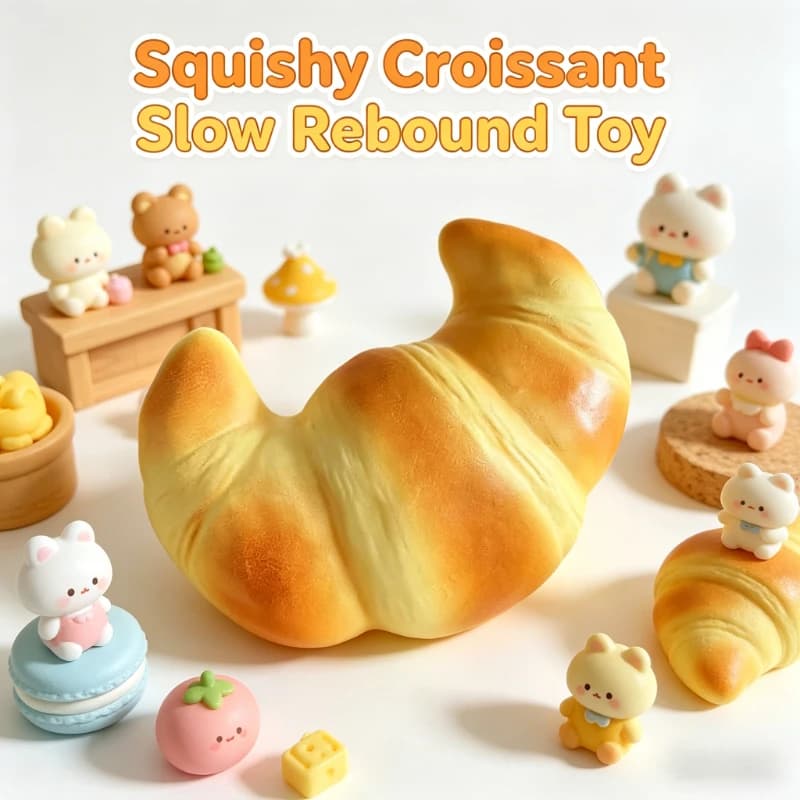Squishy Croissant Squeeze Slow Rising Sticky Stress Relief Toy Super Soft Fake Food Creative Simulation Bread Anti-anxiety Toys - 4