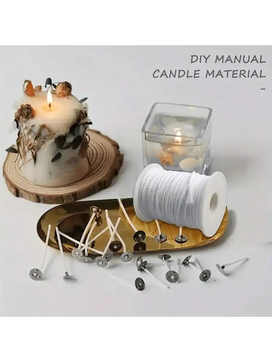 200 Feet Candle Wicks Roll 24 PLY Braided Candle Wicks Candle Wick Core Spool and 100 Pcs Metal Candle Wick Sustainer Tabs for C - 4