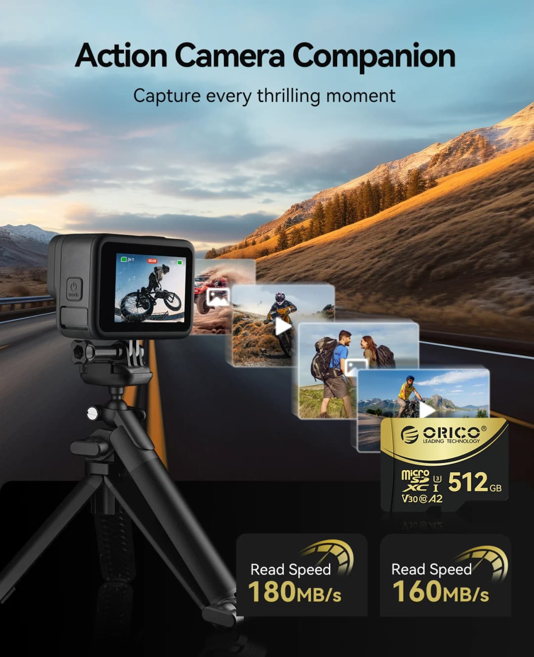 ORICO V3 256GB microSDXC UHS-I Memory Card, 180MB/s Read 160MB/s, 4K UHD Recoding, U3, Class10, V30, A2, Micro SD for Drone - 3