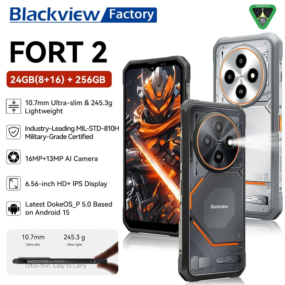 Blackview FORT 2 Rugged Phone 6.56" HD+ IPS Display MediaTek Helio G81 Processor Telephon Portable 5000mAh Smartphone Android 15