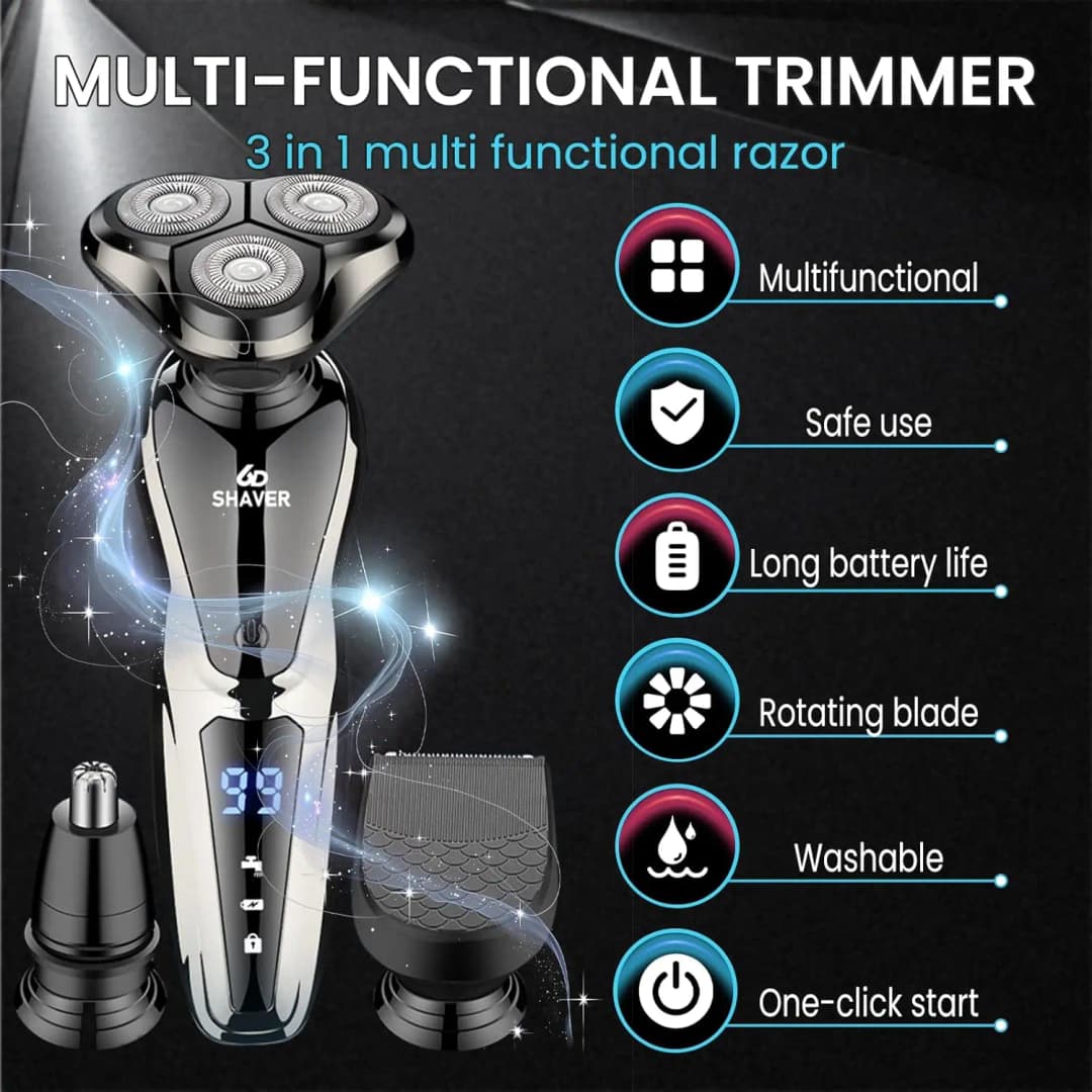 ماكينة حلاقة كهربائية قابلة للشحن للرجال، مجموعة متعددة الاستخدامات مع أداة تقليم الأنف والشارب وفرشاة تنظيف الوجه - 2