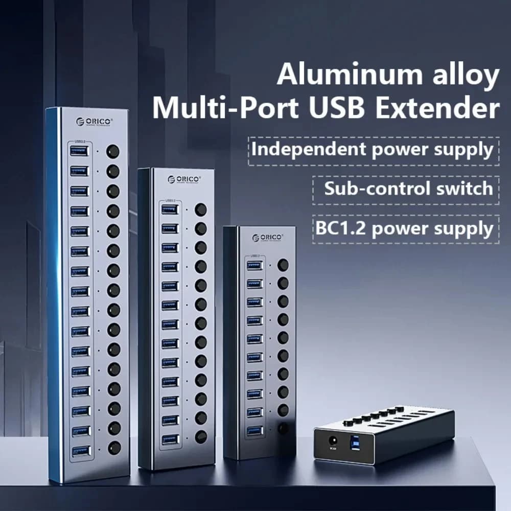 محور صناعي من الألومنيوم ORICO بـ 7/10/13/16 منفذ USB 3.0 محطة تقسيم للكمبيوتر الشخصي محول USB من متجر Orico الرسمي - 4