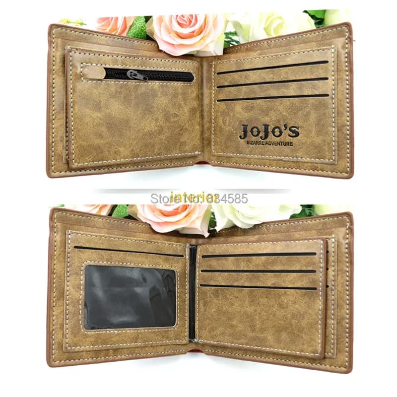 Anime JoJo Bizarre Adventure Khaki Men's Bifold PU Synthetic Wallet Cool Kujo Jotaro Coin Purse Money Clip - 5