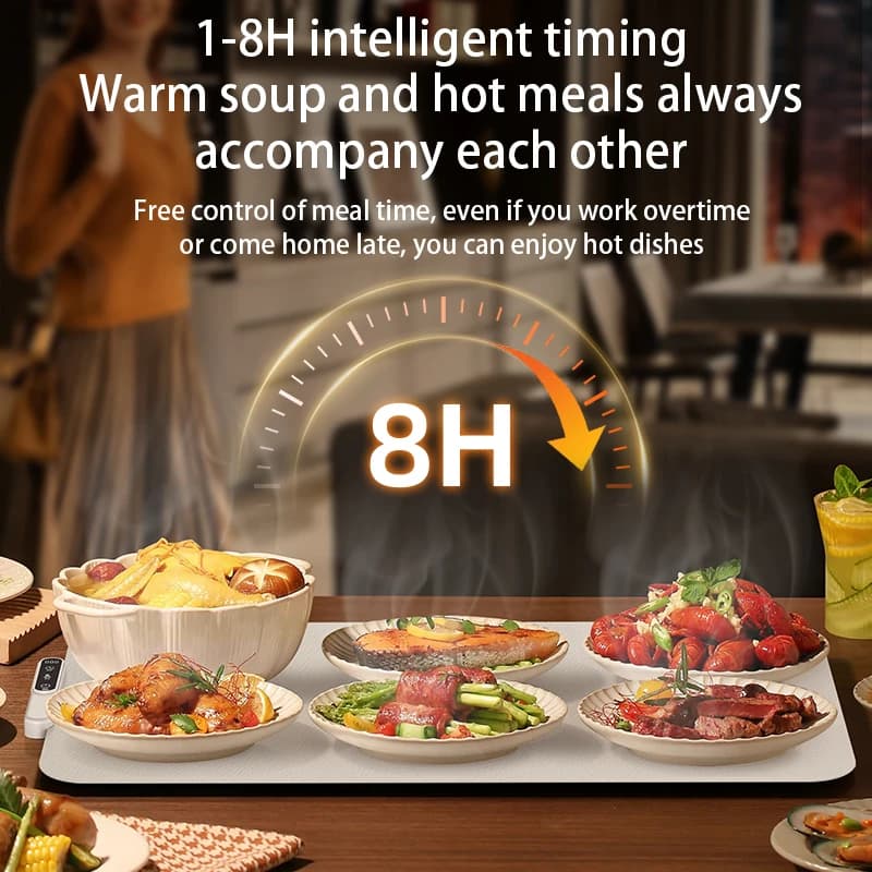 TINSOL Food Warmer Pad Foldable Silicone Heating Pad Portable Meal Cart Insulation Pad 8-Level Temperature Adjustment - 2