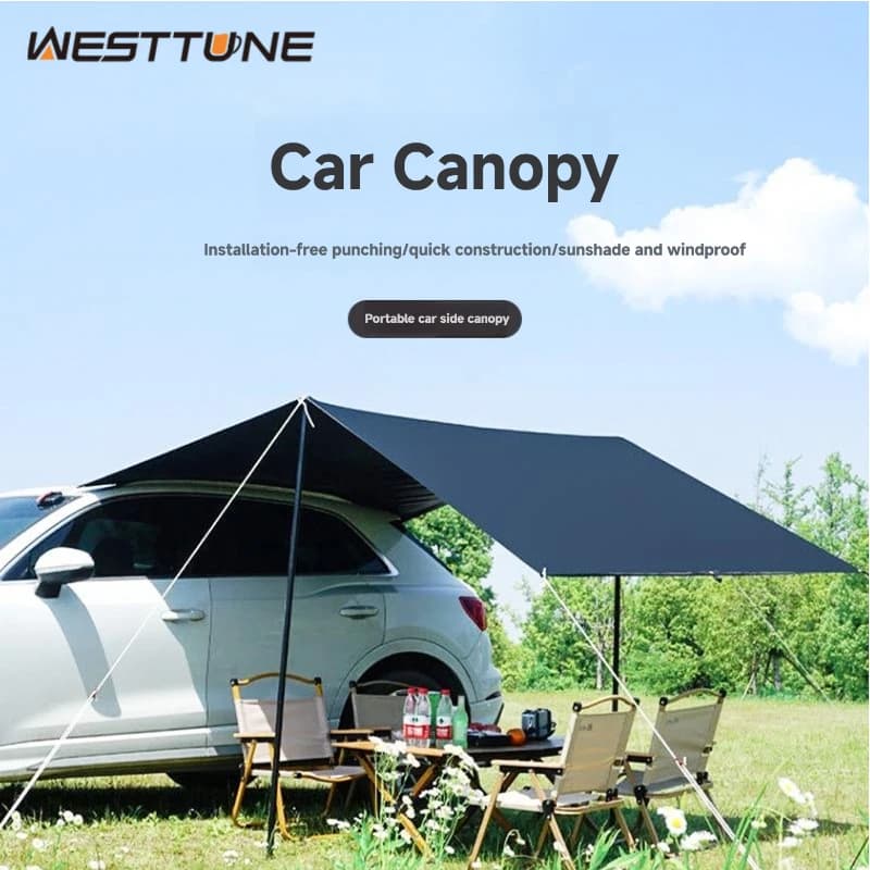 WESTTUNE Portable Car Awning Tarp Lightweight Vehicle Awning for Camping Outdoor Rear Vehicle Awning Shelter for Van MPV Campers