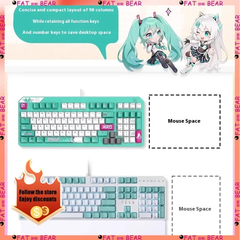 لوحة مفاتيح ميكانيكية لألعاب الفيديو من ASUS Tianxuan Mini Hatsune Miku TX98miku بعلامة تجارية مشتركة وقابلة للتخصيص لألعاب الكمبيوتر - 3
