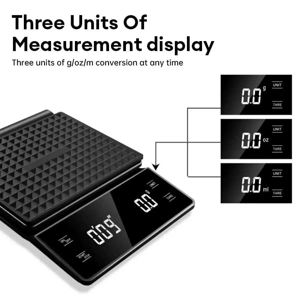 ميزان قهوة رقمي متعدد الوظائف بسعة 3 كجم/0.1 جم مع مؤقت، أدوات مطبخ، ميزان تقطير إسبريسو بشاشة LCD - 4