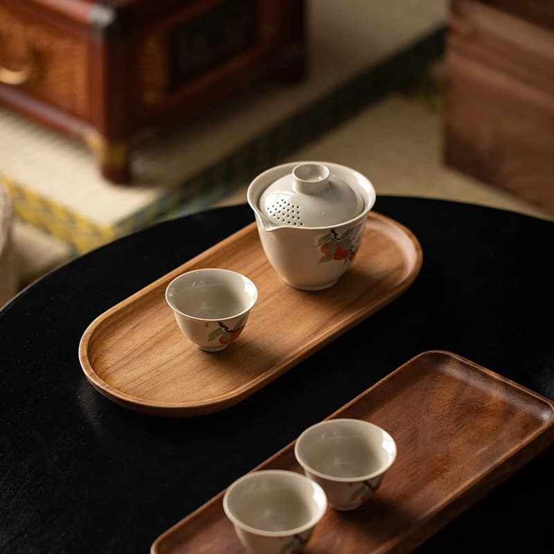 Solid Wood Round Dessert Plate Japanese-style Wooden Coffee Wooden Tray Snack Dried Fruit Plate Oval Tea Tray Kitchen Supplies - 3