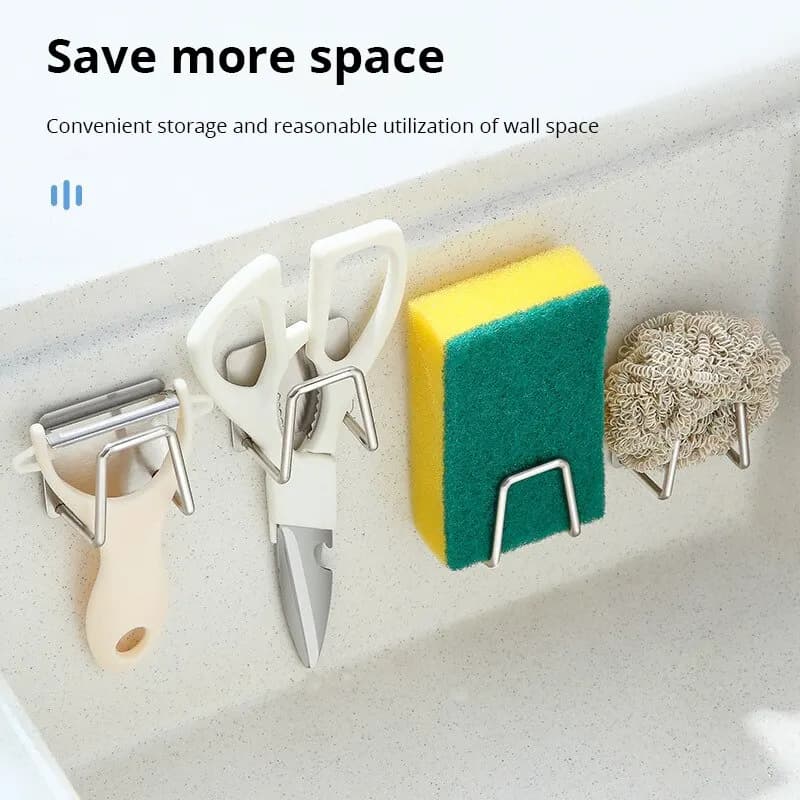 Kitchen 304Stainless Steel Sink Shelf Sponges Storage Holde Adhesive Drain Drying Rack Wall Hooks Storage Organizer Accessories - 2