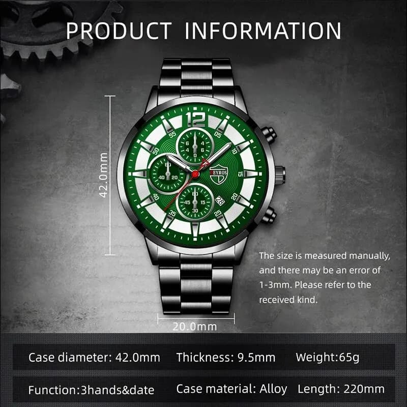 ساعة يد كوارتز فاخرة من الفولاذ المقاوم للصدأ للرجال، مع تقويم وإضاءة، ساعات عمل أنيقة - 2