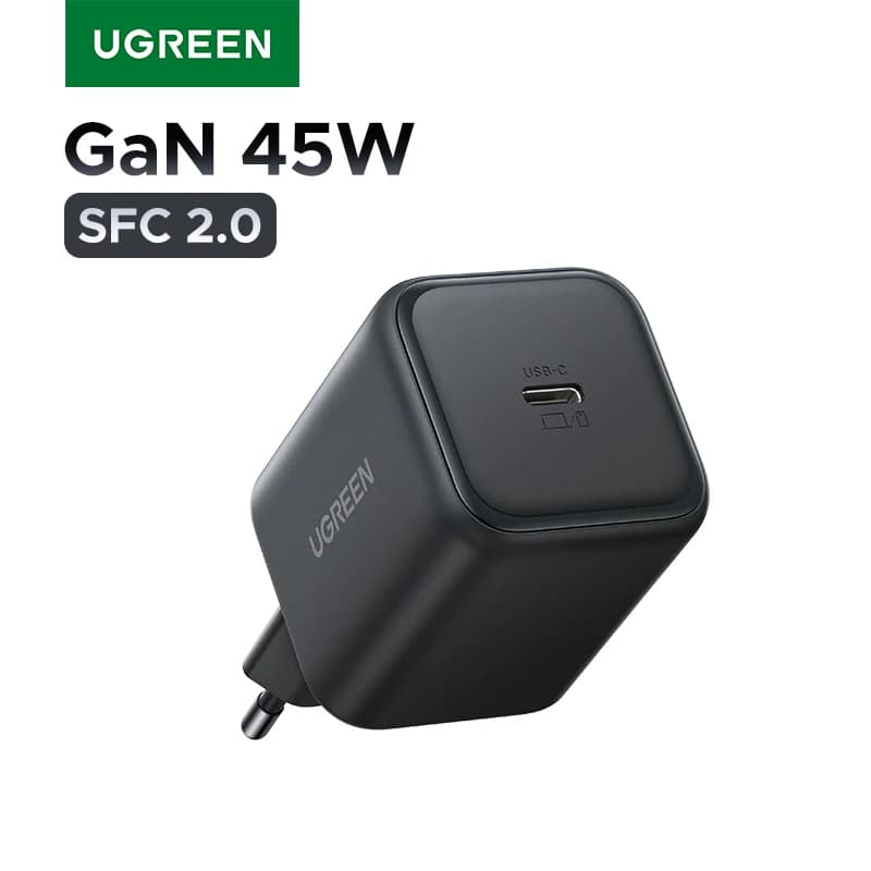 شاحن UGREEN 45 واط GaN مع PD3.0 وPPS وQC3.0 للشحن السريع، متوافق مع Samsung S25/S24 Ultra وiPhone 16/15/14 Pro Max وأجهزة iPad والأجهزة اللوحية