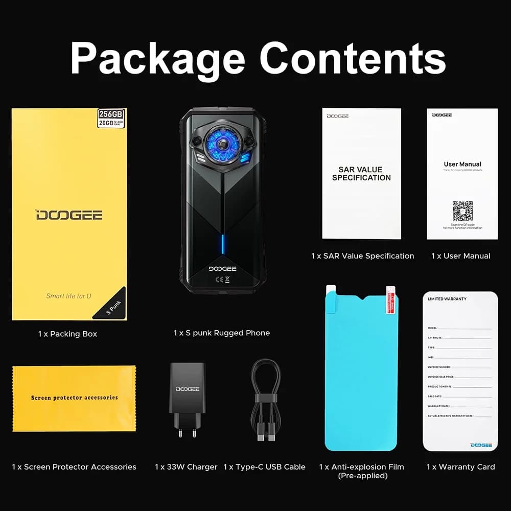 هاتف محمول DOOGEE S Punk متين إصدار عالمي أندرويد 14 شاشة 6.58 بوصة FHD+90Hz IPS 16GB (6+10) + 256GB بطارية 10800mAh كاميرا 50MP - 6