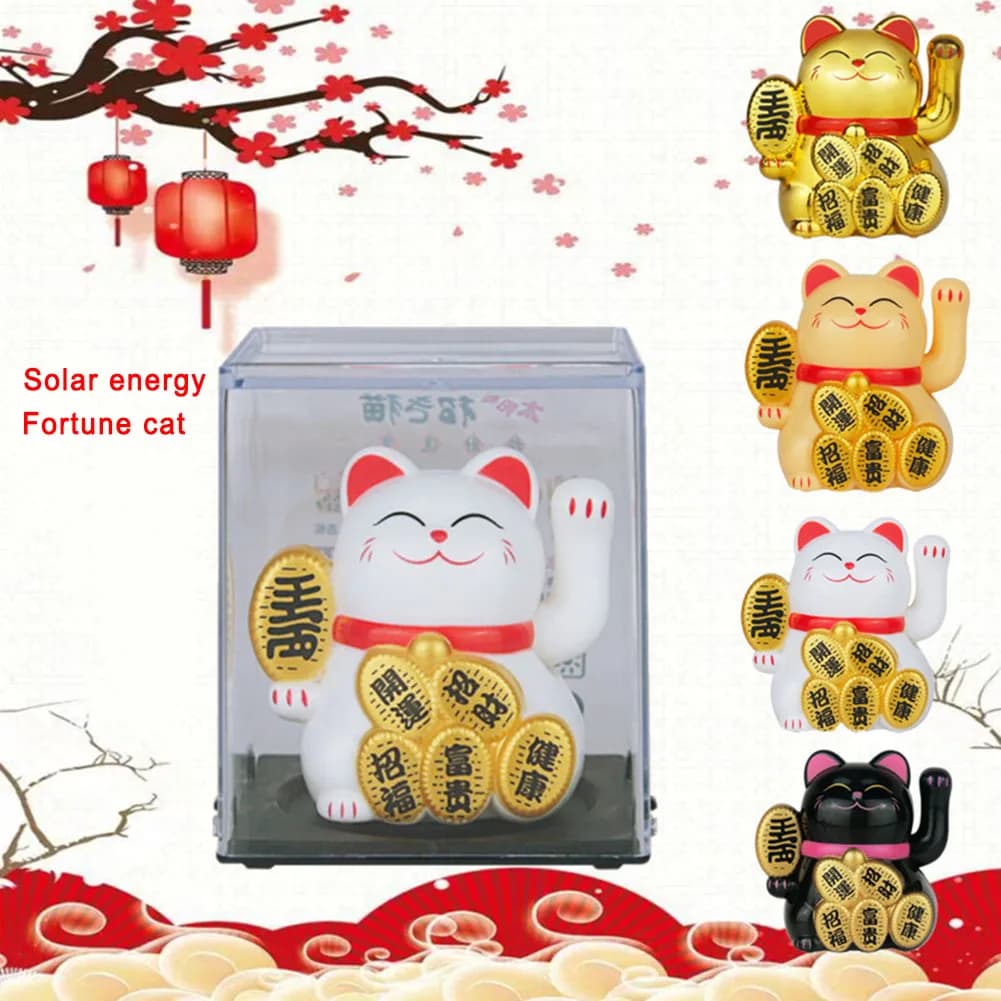 قط محظوظ Maneki Neko يعمل بالطاقة الشمسية، 2 بوصة، ديكور للمنزل والمكتب والسيارة، هدية عيد ميلاد، يد ملوحة ترحيبية لجلب الحظ