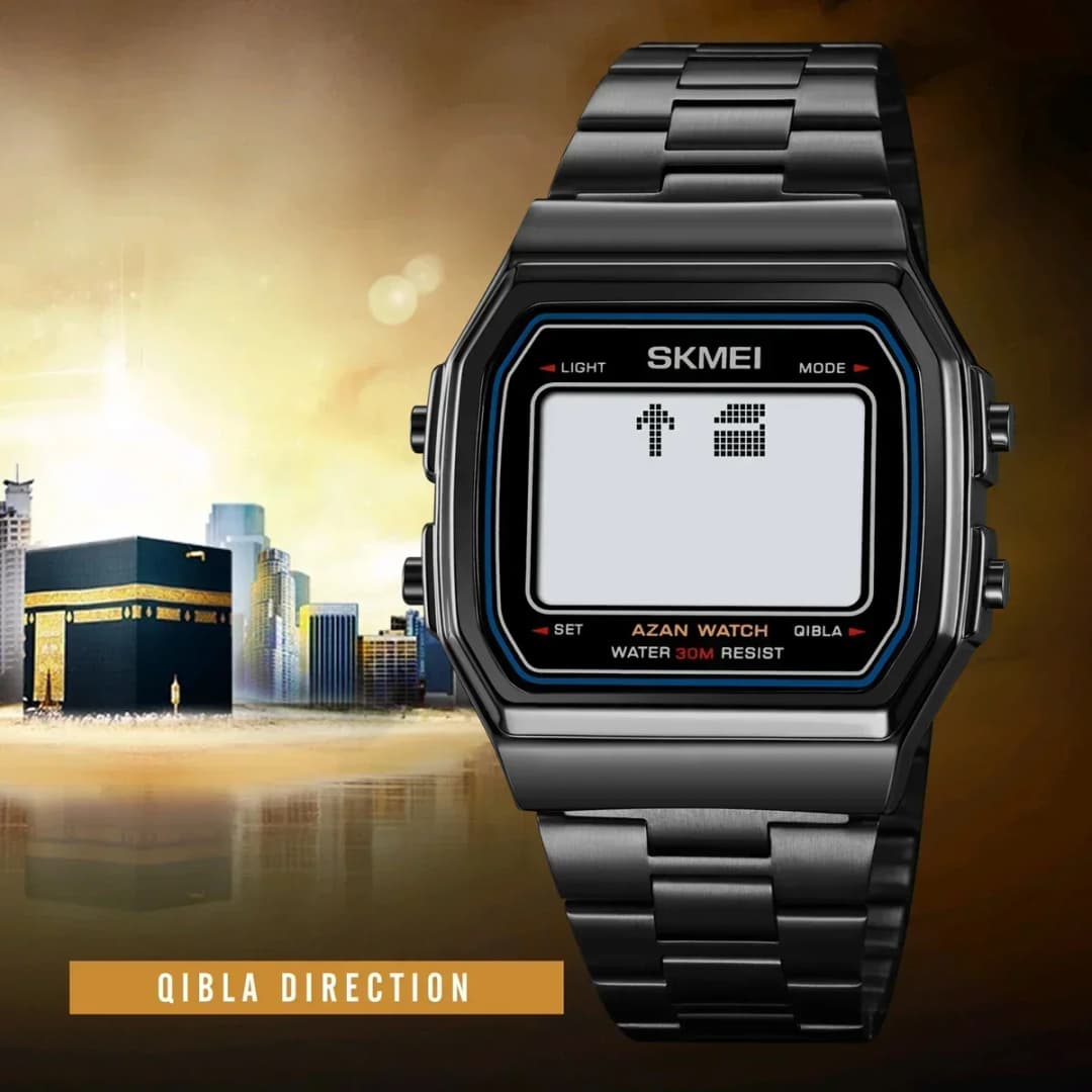 ساعة سكيمي 2113 رجالية أذان بوصلة منبه تقويم هجري ساعات يد رقمية إسلامية شاشة إضاءة خلفية جديدة ساعات رياضية - 2