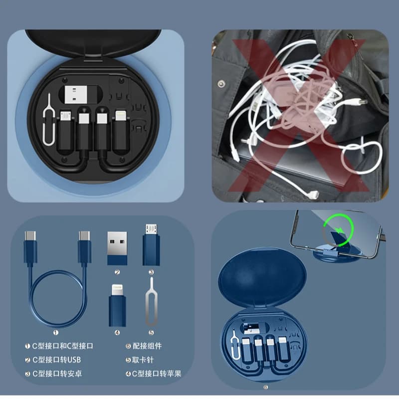 متعدد USB نوع C إلى C 60 واط كابل محول الشحن عدة صندوق USB C إلى تحويل الإضاءة مجموعة USB ونوع C إلى مايكرو/نوع C/الإضاءة - 5