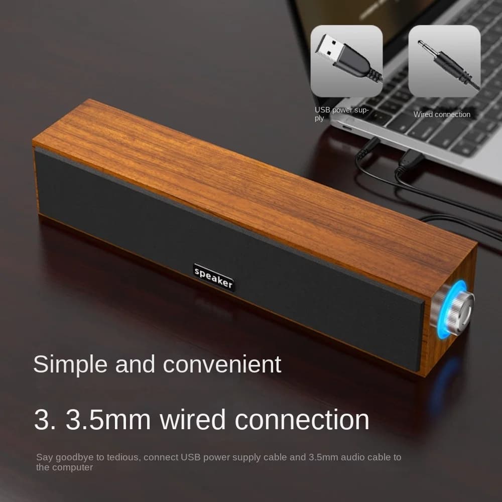 New Long Strip USB Wired Bluetooth Dual Speakers Wooden Small Speaker Computer Notebook Sound Bar Desktop Heavy Bass - 3