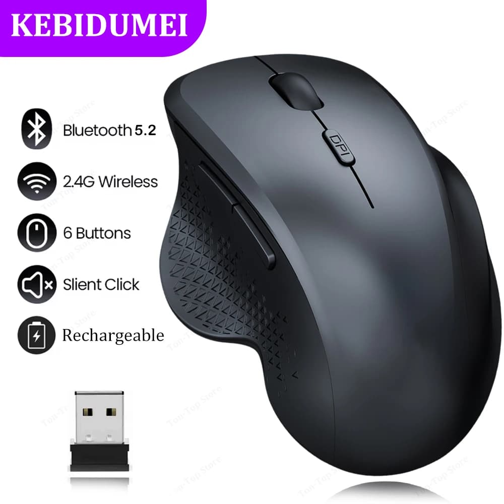 Dual-Mode Bluetooth 5.2 Mouse 2.4G Wireless Mouse  6 Keys Rechargeable Gaming Mouse 1600DPI Optical Mouse For PC Laptop Tablet