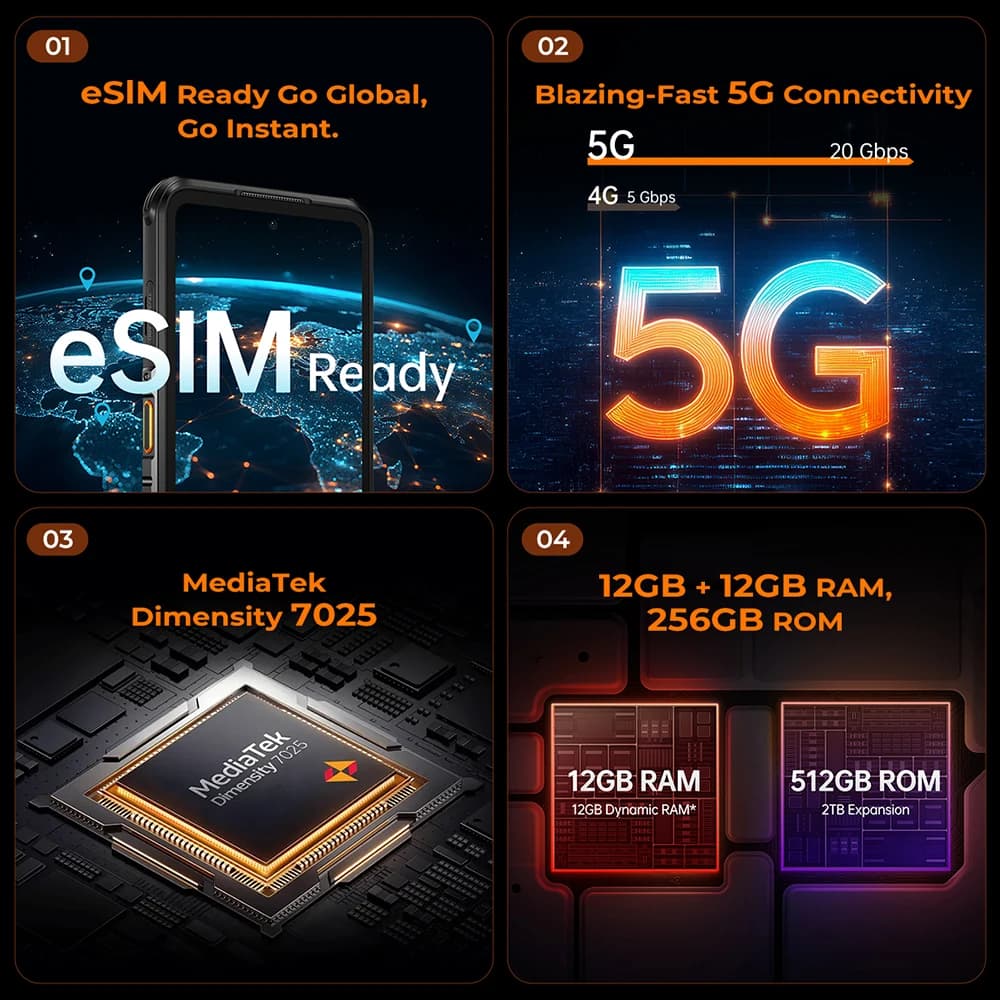 هاتف Ulefone RugOne Xever 7 Pro 5G المتين مع تصوير حراري بنظام أندرويد 15، ذاكرة 512 جيجابايت، رام 12 جيجابايت، شاشة AMOLED بمعدل تحديث 120 هرتز، NFC، بطارية 5500 مللي أمبير - 4