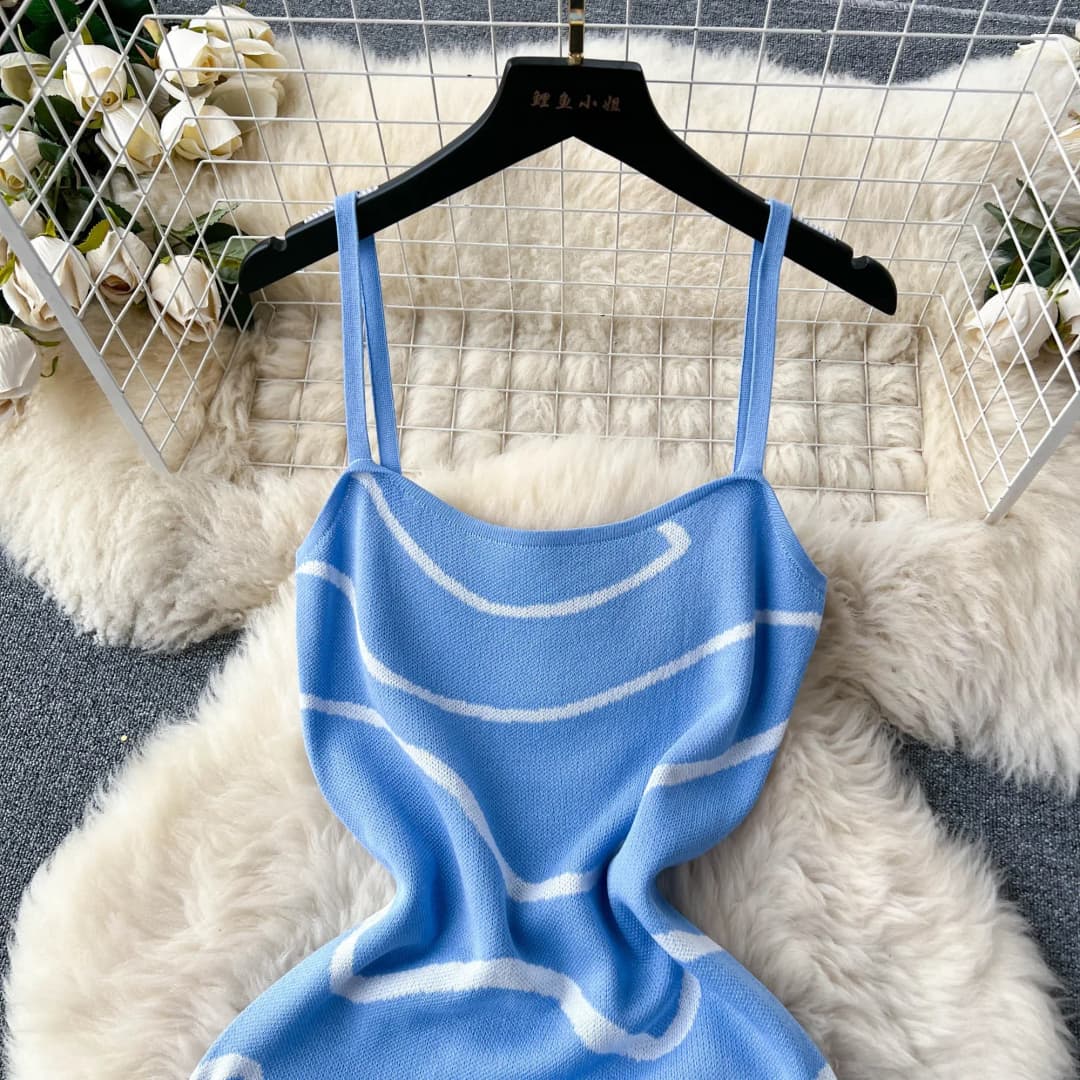 فستان صيفي محبوك للنساء 2024 بدون أكمام بطباعة هوت سويت فستان ضيق بدون ظهر موضة فستان طويل مرن للشاطئ - 3