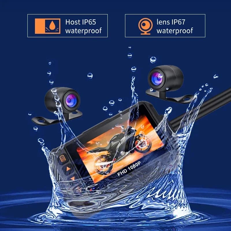 3 Inch Motorcycle Dashcam Waterproof Motorcycle Camera DVR Front 720P & Rear 480P Camera Video Loop Recorder Black Night Vision - 2