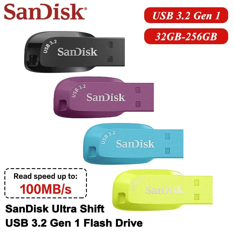 سان ديسك ألترا شيفت USB 3.2 فلاش درايف 32 جيجابايت و 64 جيجابايت و 128 جيجابايت بسرعة قصوى 100 ميجابايت/ثانية قلم ذاكرة عالي الجودة أصلي U Disk - 2