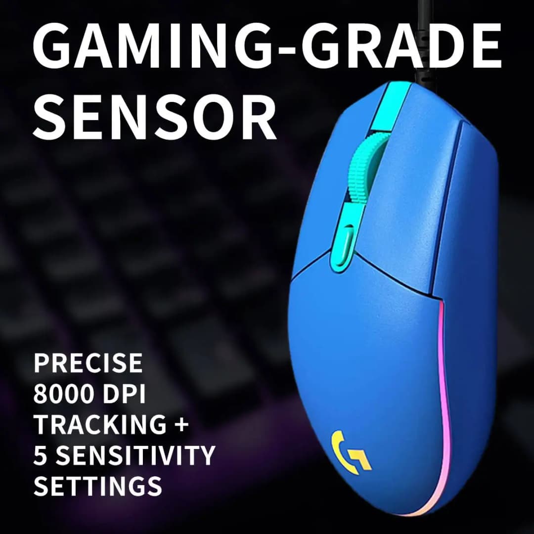 ماوس Logitech G203//G102 سلكي للألعاب 200-8000 نقطة في البوصة إضاءة LIGHTSYNC RGB 6 أزرار استجابة 1 مللي ثانية كابل 2.1 متر ماوس G402 - 3