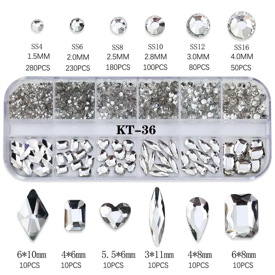12Grids Pink Mixed Nail Rhinestones Luxury Nail Charms Glitter Crystal Jewelry Gems Nail Art Decoration DIY Manicure Rhinestones - 6