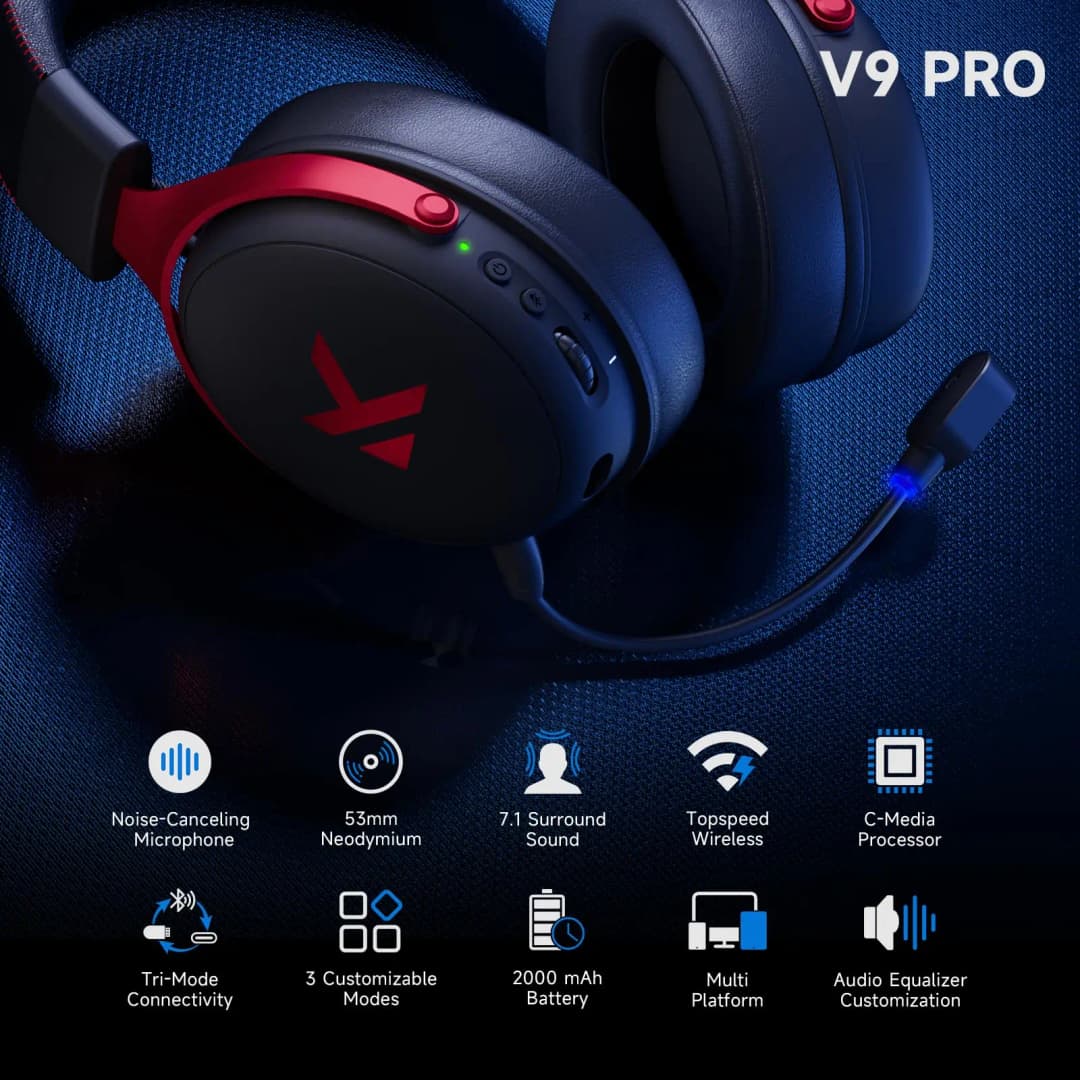 سماعات رأس للألعاب الرياضية الإلكترونية من MCHOSE V9 PRO، سماعات رأس مخصصة مع ميكروفون لاسلكي لتقليل الضوضاء بثلاثة أوضاع - 4
