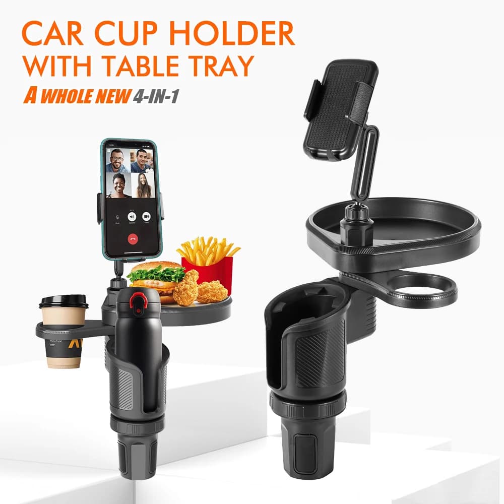 4 In 1 Car Cup Holder Expander Tray with Phone Holder Car Drink Holder 2 Cup Holders Road Trip & Car Traveling Essential Gadget