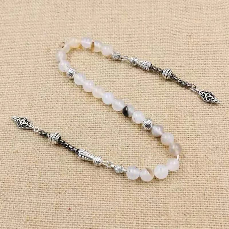 سوار من حجر الكالسيدوني الأجيت الطبيعي بتصميم تركي إكسسوارات مسلمين حبات صلاة هدية عيد مسبحة - 5