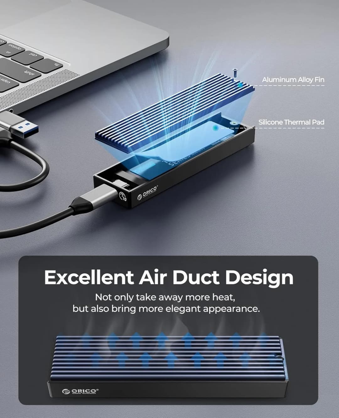حاوية ORICO M.2 NVMe SSD، USB 3.1 Gen 2 (10 جيجابت في الثانية) محول خارجي PCIe غطاء NVMe لـ 2230/2242/2260/2280 M.2 SSD حتى 8 تيرابايت - 3
