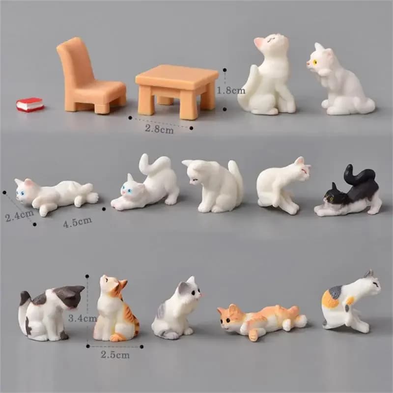 زينة قطط لطيفة من الراتنج تمثال قطة كرتونية محاكاة حيوان مصغر هدايا ديكور مكتب مدرسة منزل - 6