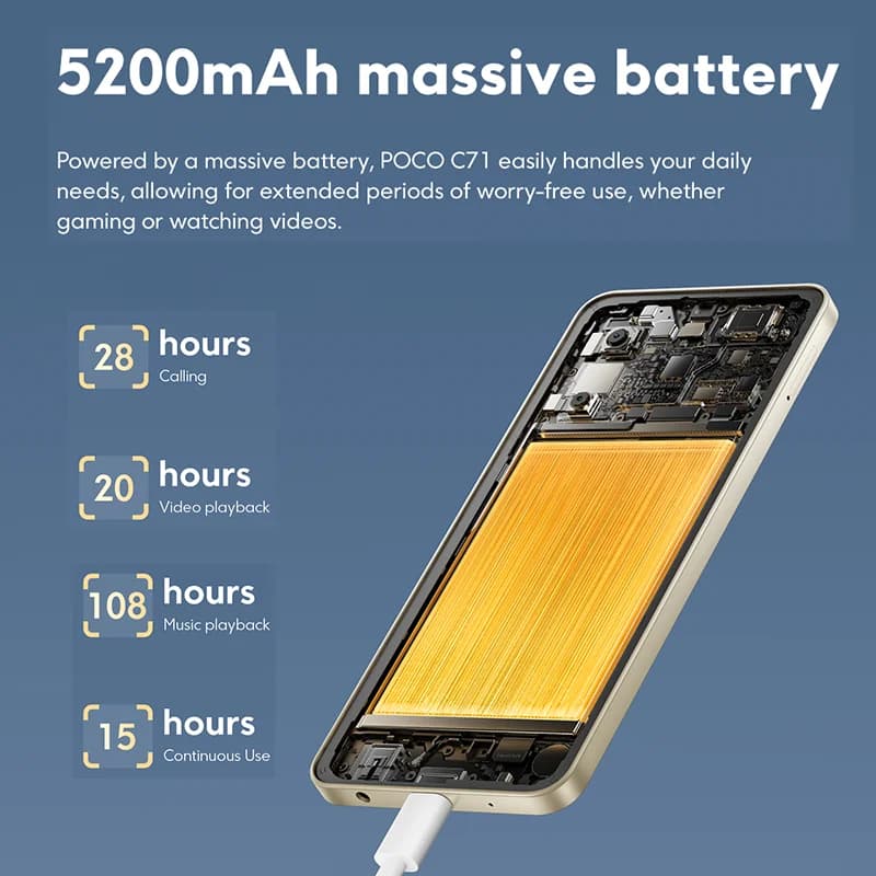 هاتف POCO C71 الذكي الإصدار العالمي شاشة 6.88 بوصة HD+ UNISOC T7250 بطارية 5200 مللي أمبير في الساعة شحن سريع 15 واط كاميرا مزدوجة 32 ميجابكسل ذكاء اصطناعي LCD - 2