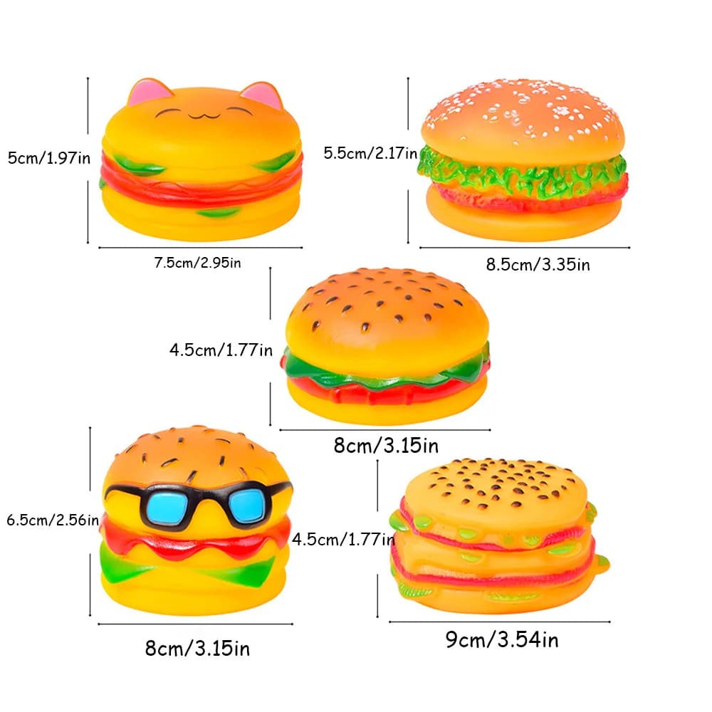 Squeaky Hamburger Dog Toy - Chew Toy for Teeth Cleaning & Molar Care, Interactive Squeaking Pet Toy, - 5
