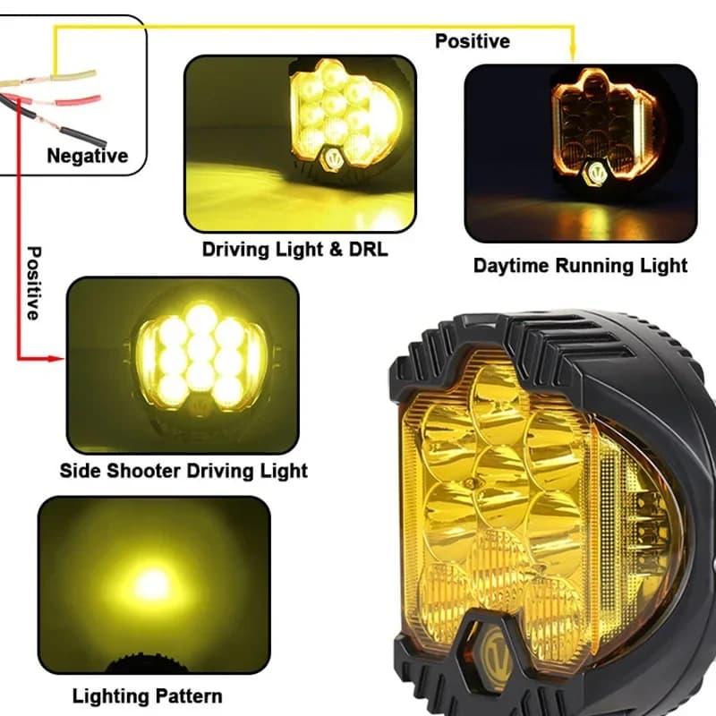 مصباح عمل LED ثلاثي الجوانب مضيء 2024 إضاءة قيادة ضبابية 5 بوصة 90 واط 6500 كلفن أبيض أصفر إضاءة كاشفة للطرق الوعرة 4x4 سيارات الدفع الرباعي - 4