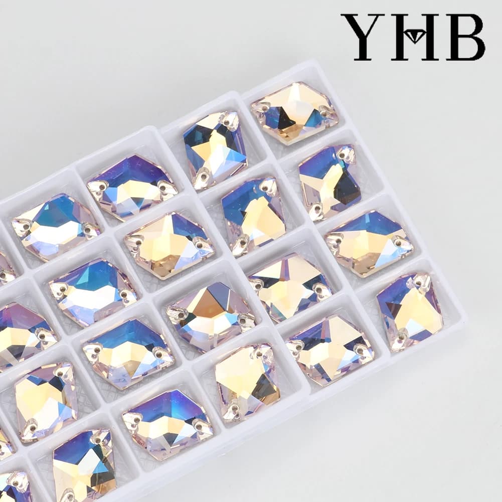 YHB Moonlight Comsic Glass Rose Crystal AB Sewing Stones Flatback Sew on Rhinestones For Garment Clothes Bags 11*14MM - 5