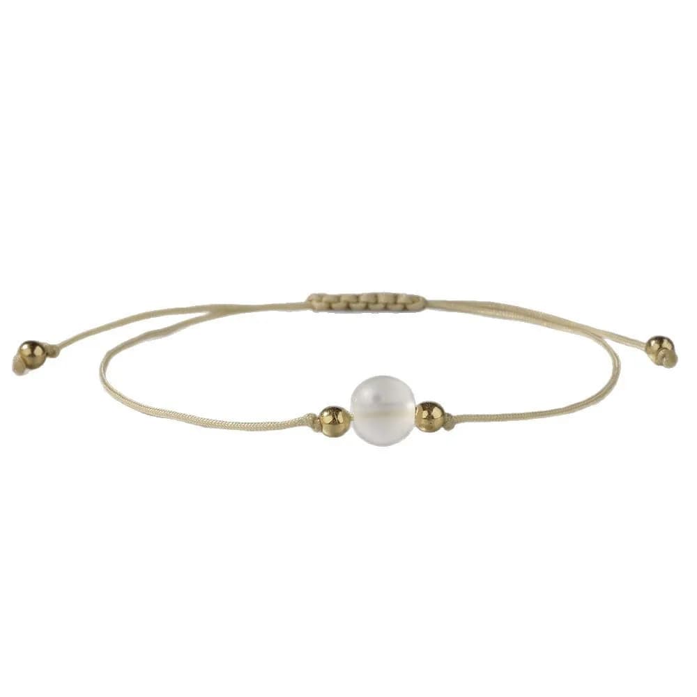 1pcs Hot-selling natural stone blue moonstone 8mm round beads + 3mm gold beads braided bracelet - a perfect gift. - 4