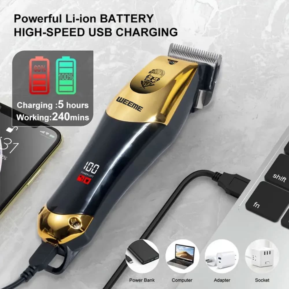 ماكينة قص شعر كهربائية رجالية طراز T9، ماكينة تشذيب اللحية، ماكينة قص شعر قابلة للشحن مع مجموعة تشذيب شعر الأنف، هدية للصديق - 4