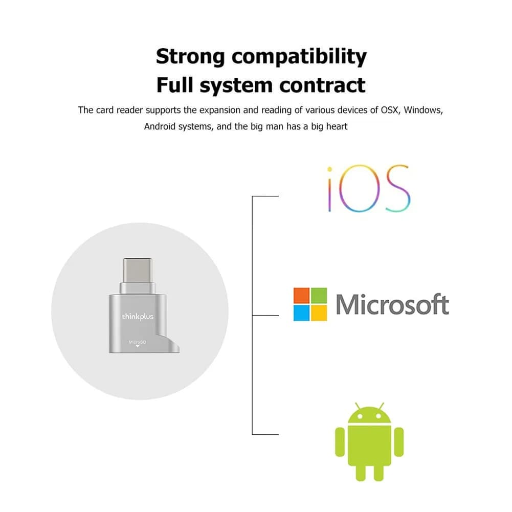 قارئ بطاقات Lenovo Thinkplus USB C Type-C مايكرو SD قارئ بطاقات الذاكرة محول معدني صغير TranFlash لقارئ بطاقات TF لهاتف Type C - 5